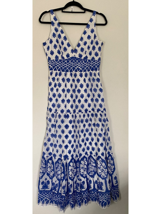 J.CREW Dresses & Skirts - J.Crew Womens 4 V-Neck Maxi Dress Santorini Blue Block Print Cotton Tiered India